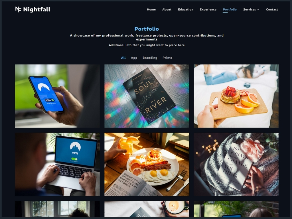 Nightfall multi-page website template built with Bootstrap 5.3.3.