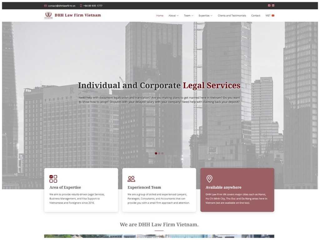 DHH Law Firm English and Vietnamese website redesign