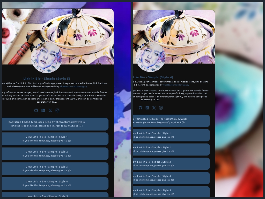 Gallery of Simple link-in-bio template variants for creators.